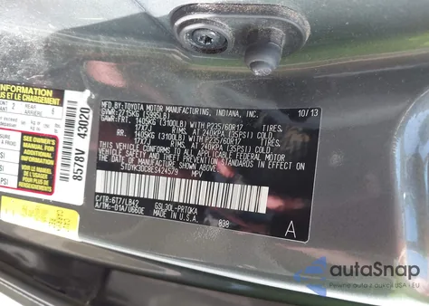 2014 Toyota Sienna Xle V6 8 Passenger z USA, uszkodzony, nr VIN 5TDYK3DC8ES424579